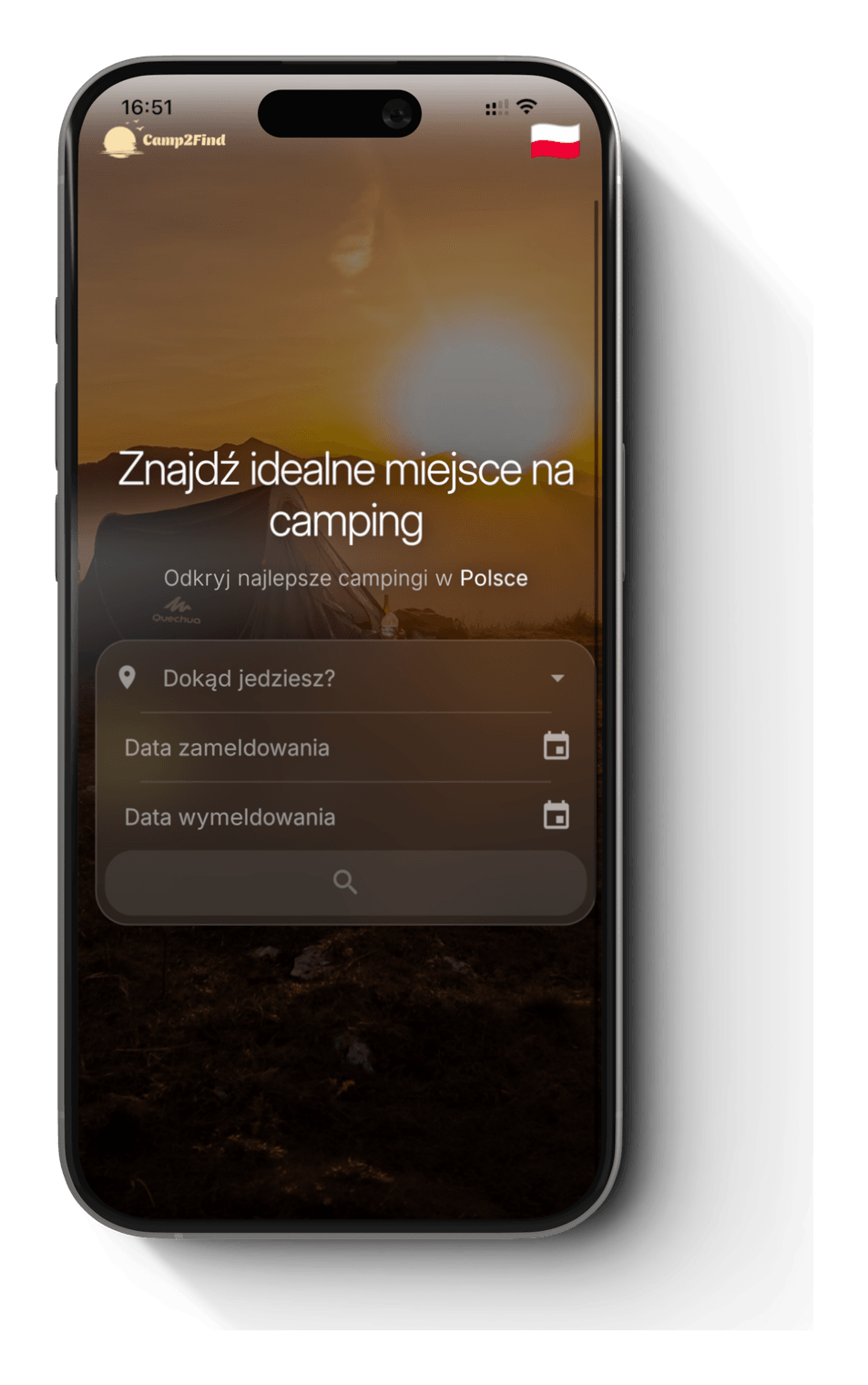 Mobilny portal rezerwacyjny Camp2Find — mapa campingu na telefonie